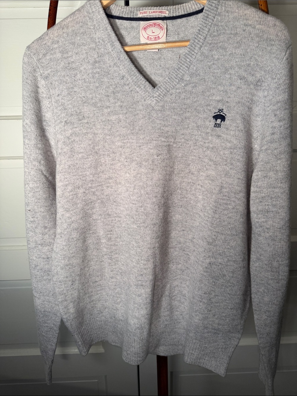 Vintage Brooks Brothers 1818 Pure Lambswool V Neck Sweater Gray Preppy Large